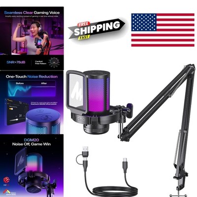 USB Condenser Mic with RGB Lighting and Noise Cancellation for YouTube Streaming