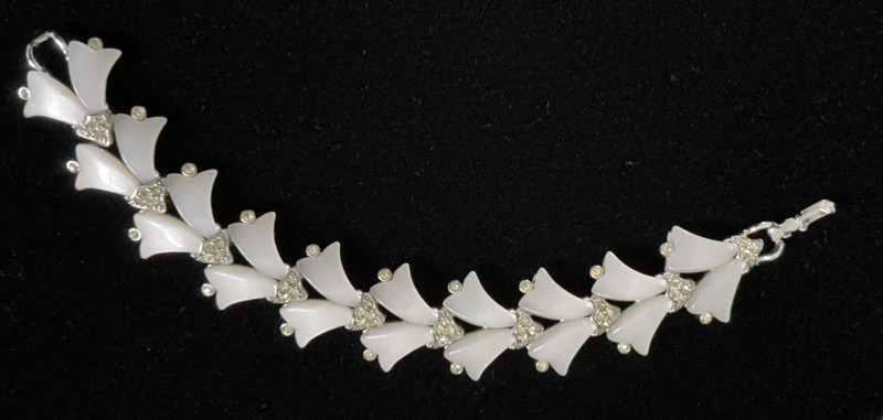 Vintage Kramer Milk Glass Bracelet with Rhinestone Accents