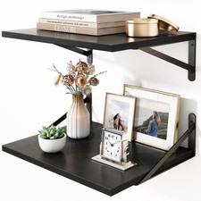 2 PCS Deep Floating Shelves Wide Black Large Wall Storage 15.7x11.8x0.6 Inch