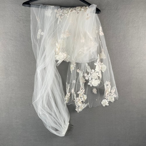 Floral Lace Bridal Wedding Long Veil; Comb attachment;  92”