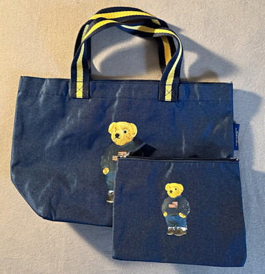 Polo Ralph Lauren Einkaufstasche blau Bär, Reißverschluss, 39x39x25, 2-tlg