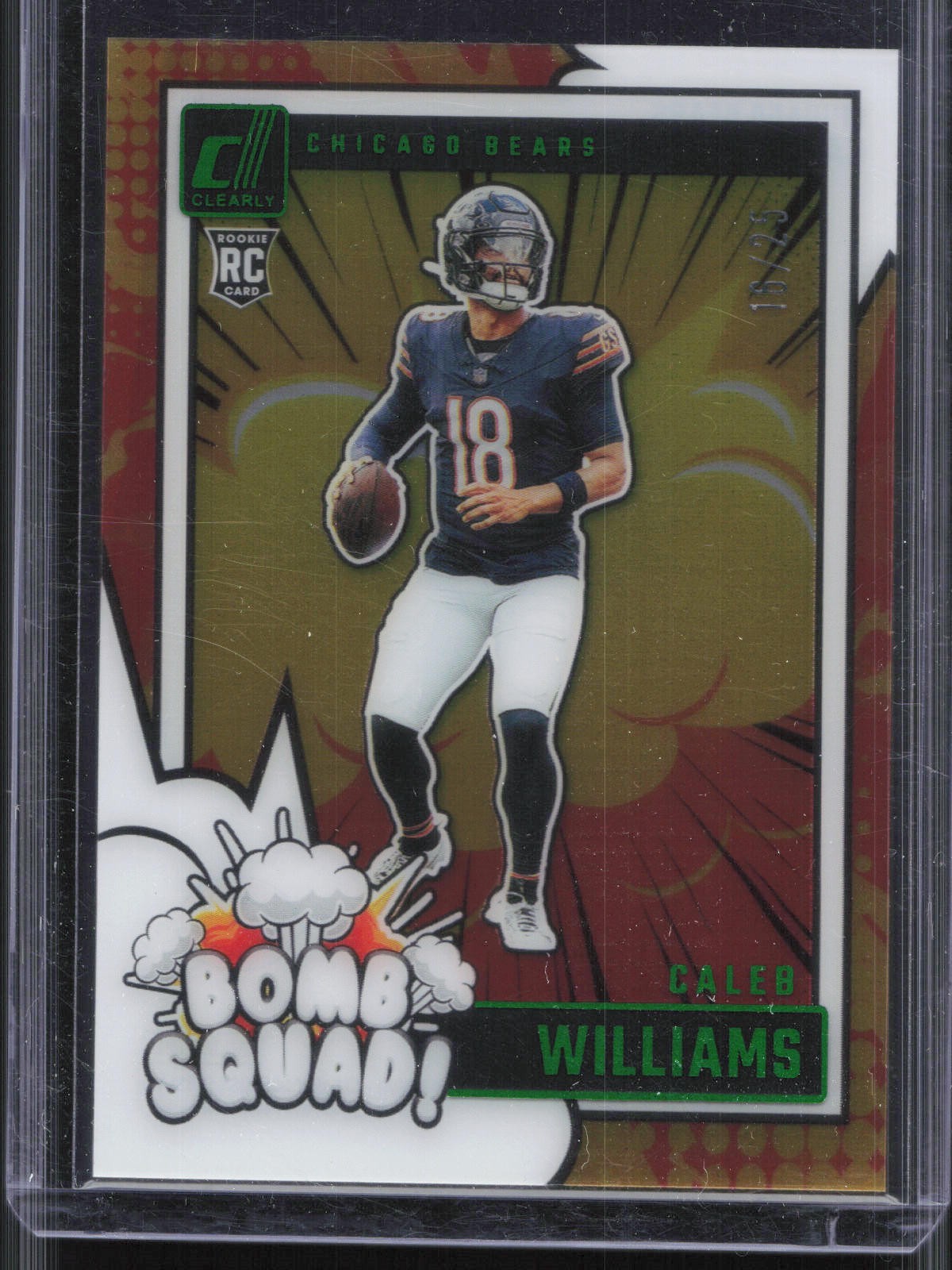 2024 Panini Clearly Donruss Caleb Williams Bomb Squad Rookie Green Holo /25