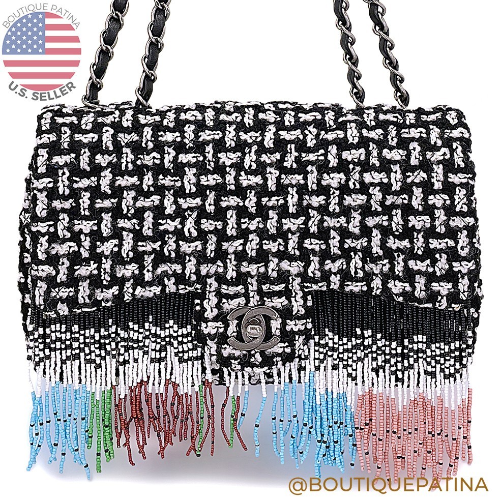 Chanel 2014 Paris-Dallas Métiers d'Art Tweed Beaded Fringe Flap