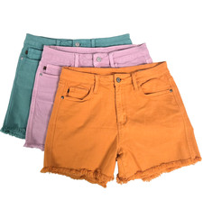 Lot of 3 Judy Blue Women's Stretch Denim Jean Shorts Large Orange Pink Green