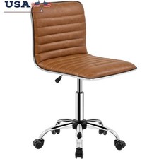 Armless PU Leather Office Chair W/ Wheels Adjustable Height Modern Task Chair US