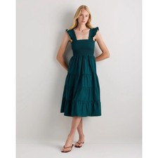 NWOT Quince Organic Cotton Smocked Midi Dress M Ocean Green Cottagecore Ruffle