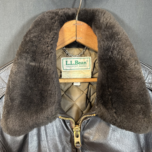 ✨ LL Bean Brown Flight Bomber Jacket 42L Goatskin Leather Lambskin Collar✨ - Picture 2 of 24
