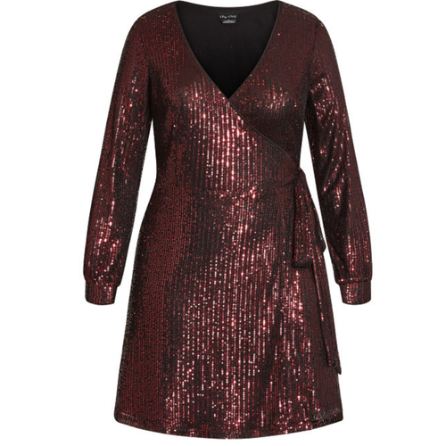 Neu mit Etikett City Chic Rubin Pailletten Langarm Wickel Mini Kleid 20 - Bild 6 von 12