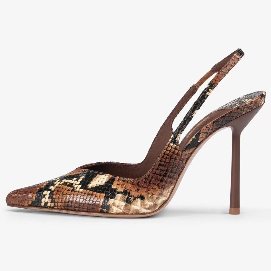 Fashion Snake Print High Heel Pointed Toe Pumps Shoes Women Buckle Leather Shoes