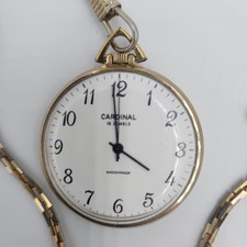 1950's-60's Gold Tone Cardinal 19 Jewels Shockproof Pocket Watch See Description