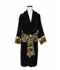 Versace Black Medusa Logo 100 Cotton Belted Bathrobe Size L