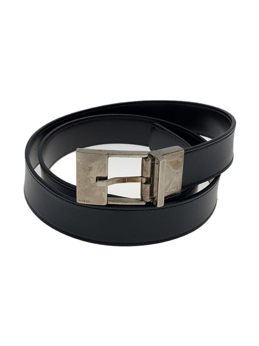 GUCCI Mens Black Leather Belt with Classic GG Buckle