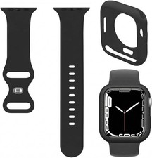 Soft Silicone Bumper Case with Band for Apple Watch 49mm, Open Screen Protector