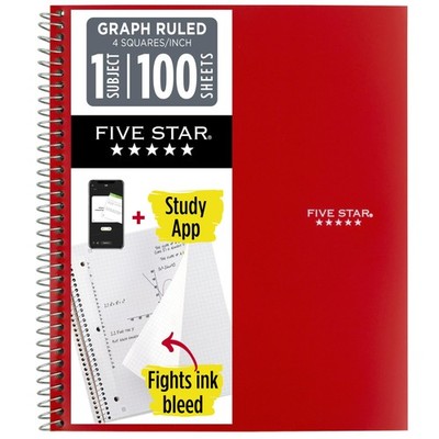 1 Subject Spiral Notebook Graph Ruled Paper 100 Sheets Water Resistant Red