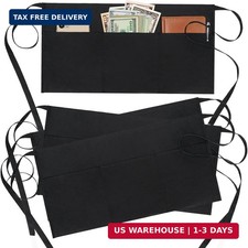 4Pack Waitress Apron With 3 Pockets-Black Server Aprons-Waiter Short Half Waist