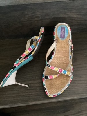 RARE Vtg Emilio Pucci Heel Sandals Measuring Tape Numbers Straps Sz 40 / 9