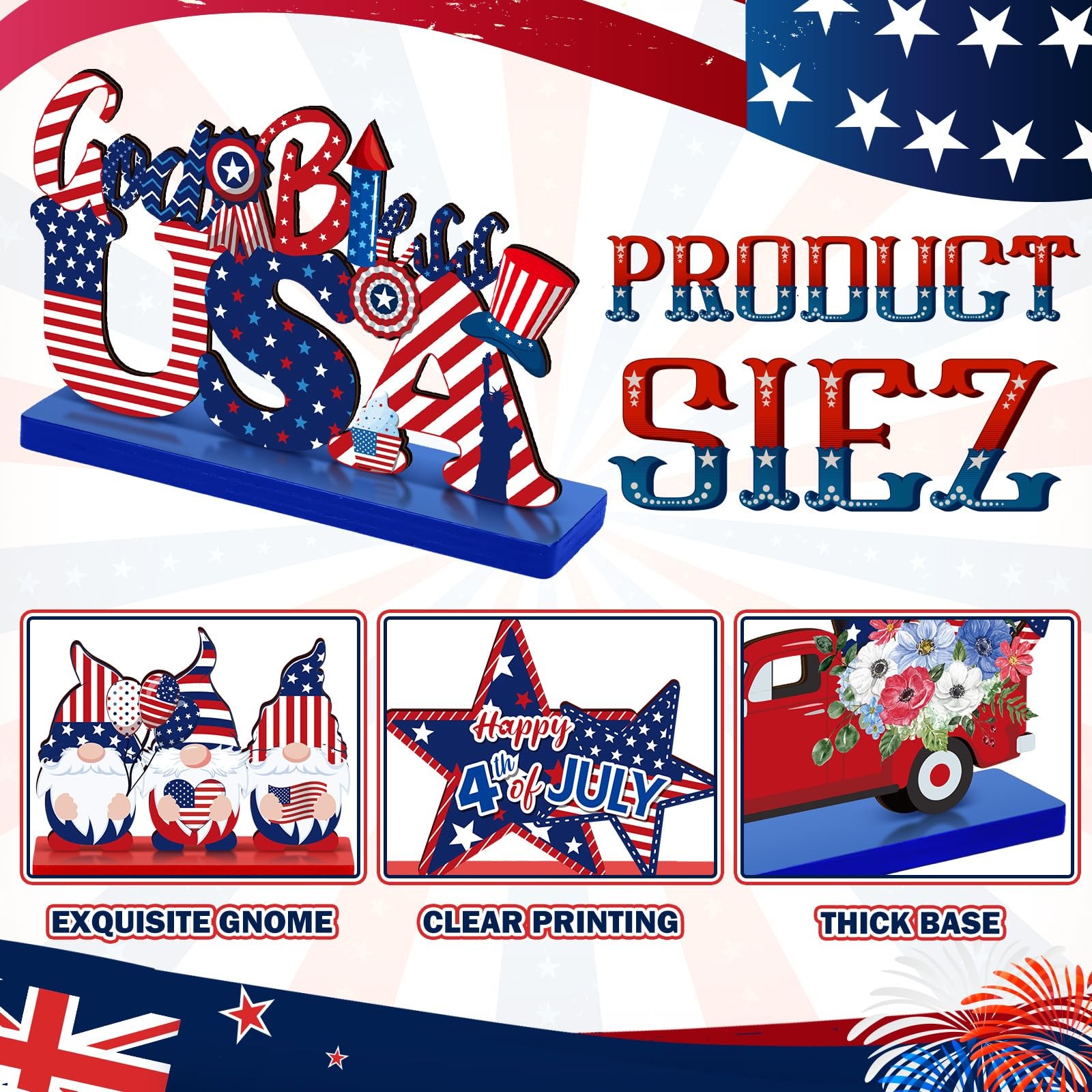 как выглядит 6 Pcs 4th of July Wooden Table Decor Patriotic Table Centerpiece Sign Indepen... фото