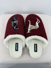 Lands  End Women  s Fleece Lined Dog Embroidered Mule Slippers Burgundy Size 11W