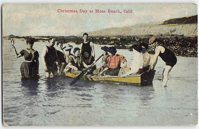 Christmas Day MOSS BEACH, CA Row Boat San Mateo Co 1912 Rare Antique Postcard
