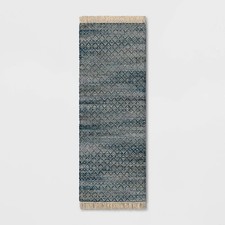 2'4"x7' Handloom Diamond Runner Rug Blue - Threshold: Indoor Low Pile, Cotton