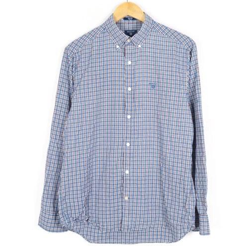 GANT Trech Prep Men's Shirt Size M Regular Fit Blue Check Cotton Blend