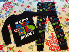 EUC Black Marvel Avengers Hero Mode 2pc. 5T Long John Pajamas Set