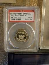 1910-12 Sweet Caporal P2 Pins WALTER JOHNSON Small Letters PSA 3