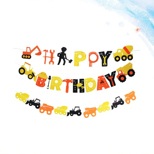 2 Pcs Construction Car Pulls Flag Child Letter Banner Vehicle Party - Picture 9 of 12