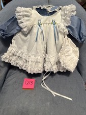 Vintage Blue Ruffle Lace Baby Doll 2pc Dress Size 0-3mo  w/ Hat  Bloomers Q13