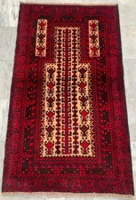 Vintage Afghan Prayer Rug: Hand Knotted Wool, Area Carpet 3x4 ft