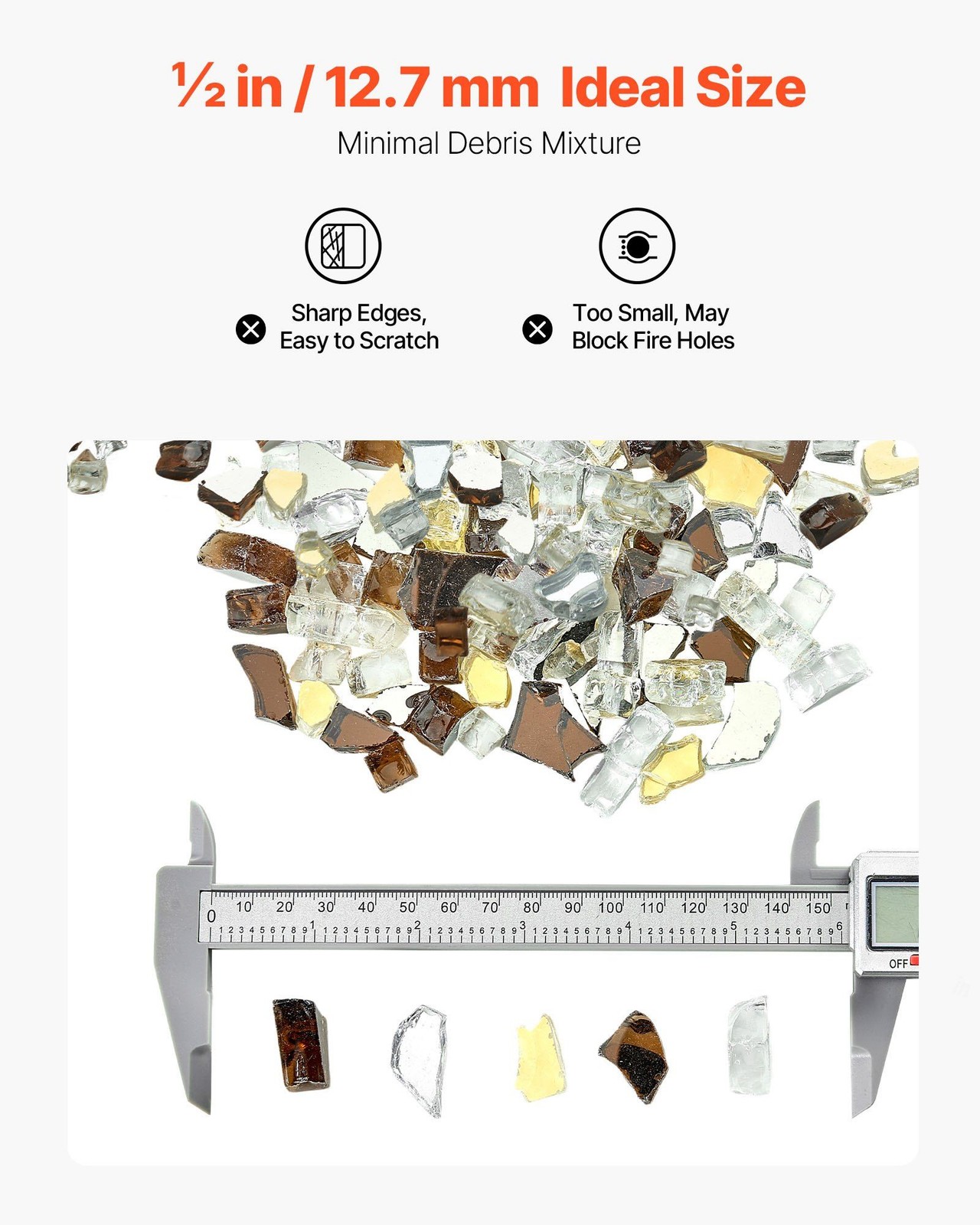 10lb 1/2-Inch Fire Glass Rocks for Fireplace or Fire Pit - Copper Gold Clear