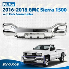 For 2016-2018 GMC Sierra 1500 Front Bumper Face Bar w/o Sensor Hole Chrome Steel