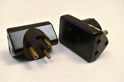 Vintage Allwyn 3 Pin Steckeradapter Bakelit 10A 250V Indien Schwarz 2er Set