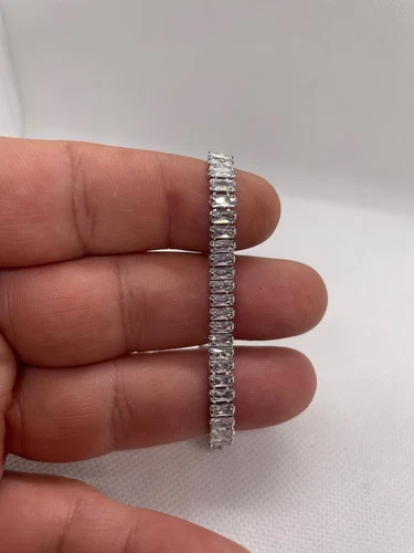Tennis bracelet baguette cut simulated diamonds 925 sterling 7” long