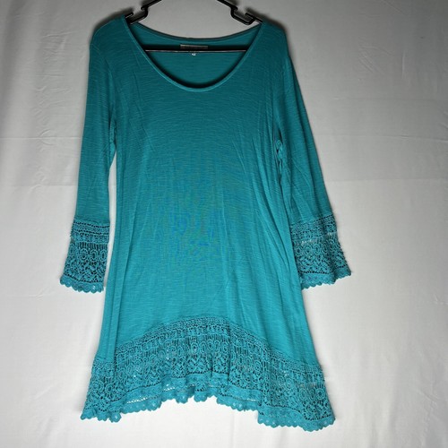 INDIGO SOUL Top Damen M Boho Minikleid Häkelsaum Glockenärmel Tunika siehe Bilder