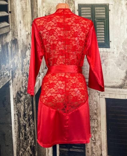 Red sexy sissy sliPpy soft polyester liquid satin dressing gown UK 14-16 R1939 - Picture 5 of 8