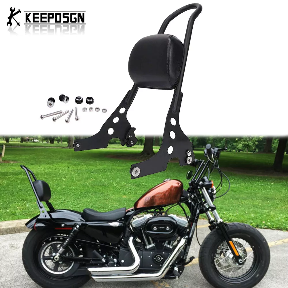 Black Sissy Bar Rear Backrest Cushion Rest Pad Chopper Bobber Cruiser  Motorbike