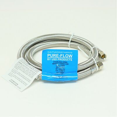 Ice Maker 4 FT Braided Stainless Steel Water Connector 1/4'' x 1/4'' Compression