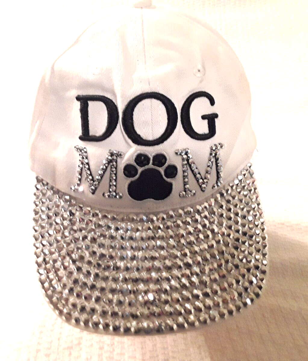 Adjustable White Studded Dog Mom Baseball Cap – One Size Fits All-image