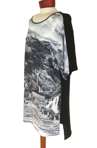BCBG MAXAZRIA paesaggio foto tunica abito camicia top blusa grigio nero XS S M L - Foto 3 di 9