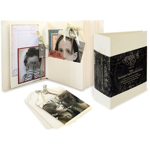 GRAPHIC 45 "IVORY RECTANGLE TAG & POCKET ALBUM" 6x8x3 INCHES SCRAPJACK'S PLACE - Picture 2 of 4