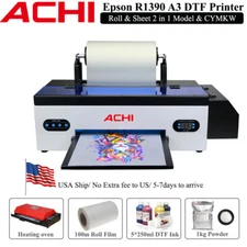 ACHI DTF A3 Printer Direct to Trasnfer Film T-shirt Printing R1390 Heater US