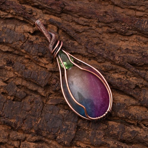 Rainbow Solar Quartz Gemstone Copper Wire Wrapped Handmade Jewelry Pendant 2.10" - Picture 4 of 9