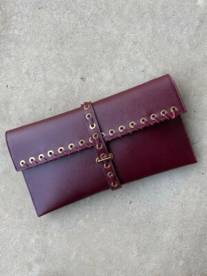 Antonella Italia Romano Maroon Textured/Saffiano Leather Clutch - NEW NEVER USED