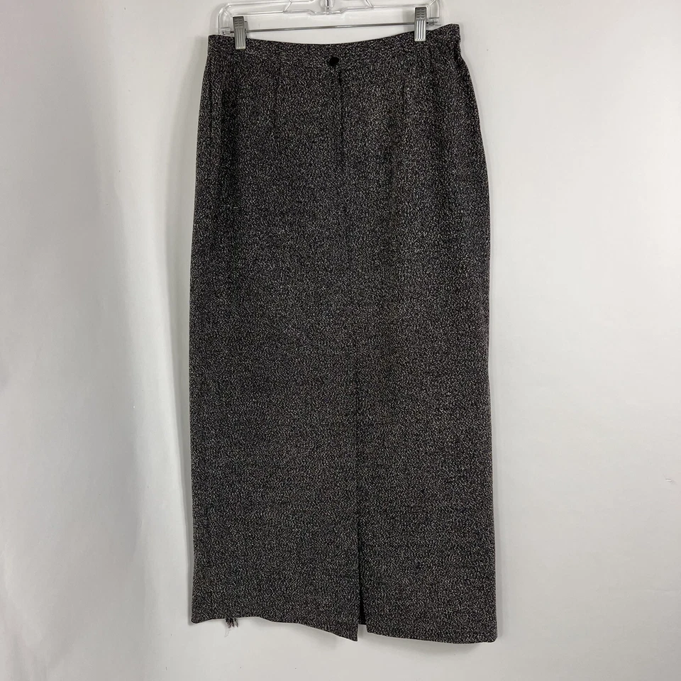 Falda midi Stonebridge vintage para mujer talla 12 envolvente sintética gris flecos debajo de la rodilla Foto 4 de 4