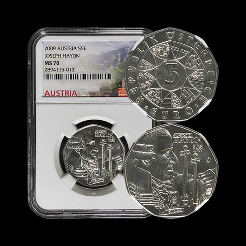 AUSTRIA. 2009, 5 Euro, Silver - NGC MS70 - Top Pop 🥇 Joseph Haydn 🎶 MD
