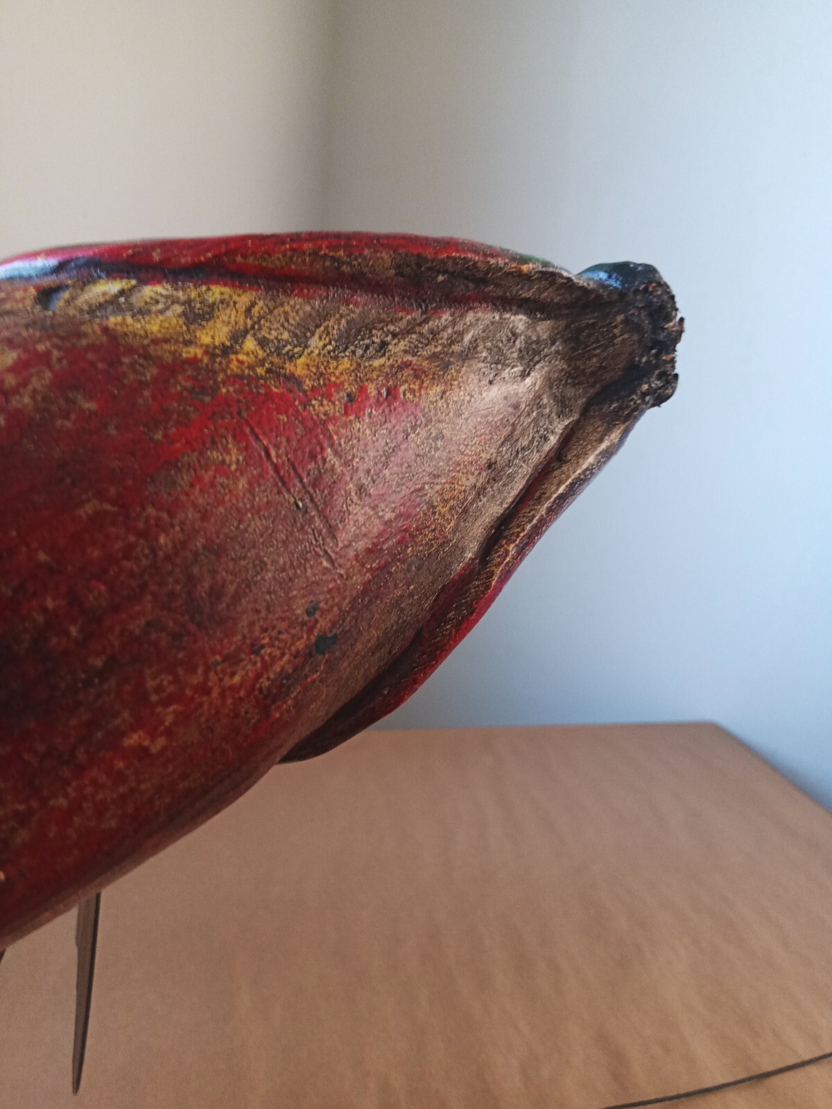 Vtg Carved Wooden Spearing Fish Sunfish Decoy P. Campbell Folk art 18"