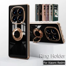 For Xiaomi 14T 13T Poco X6 Redmi Note 14 13 Pro Plating Ring Holder Case Cover