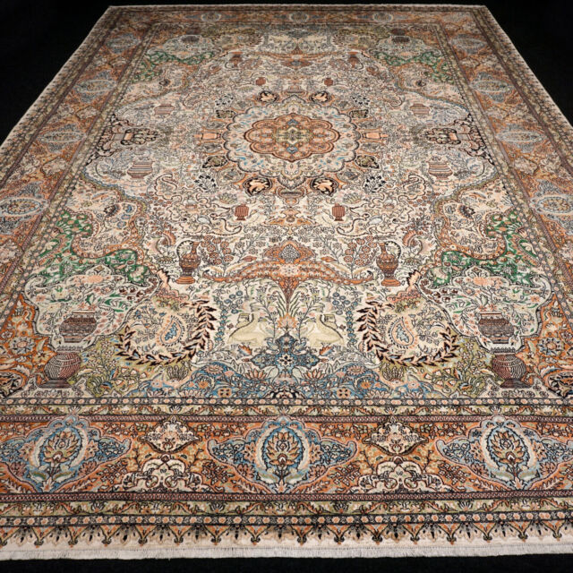 Seidenteppich Kaschmir 424 x 295 cm Ghom Kashmir Orient Teppich Handgeknüpft Rug Seidenteppich Kaschmir 424 x 295 cm Ghom Kashmir Orient Teppich Handgeknüpft Rug