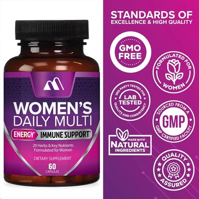 Women's Daily Multi Vitamin Non GMO Supplements 60 capsules